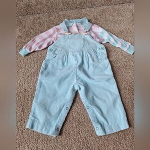 Vintage Izod Lacoste Baby Girls Light Blue Corduroy Overall/Top Set Size 12 Mos